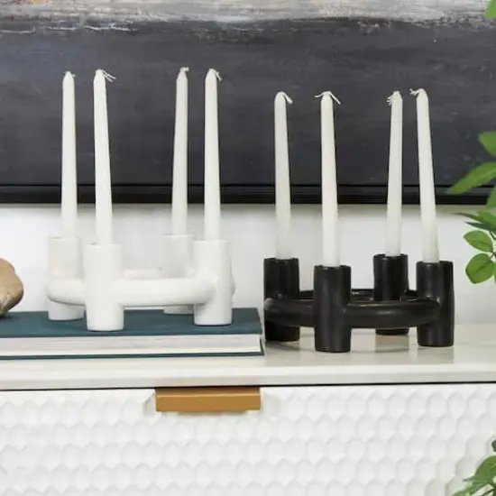 CosmoLiving by Cosmopolitan 8" Black & White Ceramic Geometric Circle Taper Candle Holder Set {3}