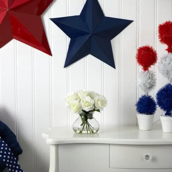 11" White Rose Arrangement with Clear Glass Vase {4}