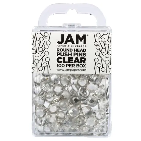 JAM Paper Colorful Round Push Pins, 100ct. Clear {1}