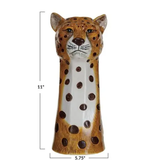 Hello Honey&reg; 11" Multicolor Hand-Painted Decorative Stoneware Cheetah Vase {7}