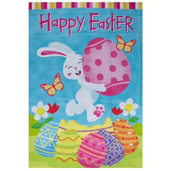 Happy Easter Bunny with Eggs Outdoor House Flag {1}
