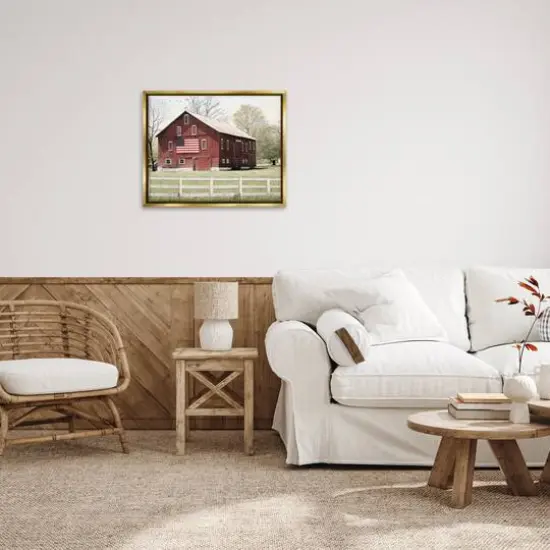 Stupell Industries Patriotic Barn Flag Floater Framed Art Gold {3}