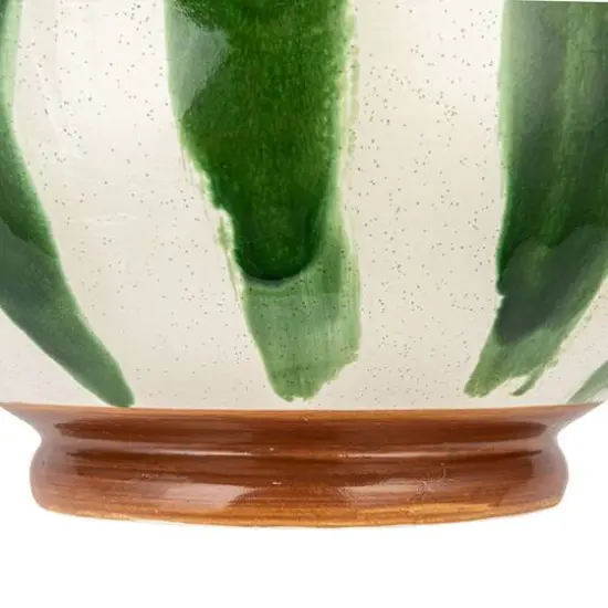 Hello Honey&reg; 10.5" Round Hand-Painted Stoneware Footed Bowl with Stripes & Reactive Glaze {11}