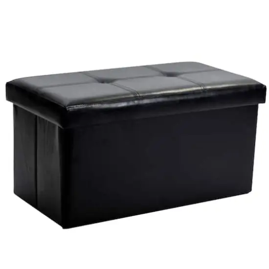 Simplify Faux Leather Double Folding Storage Ottoman Black {1}