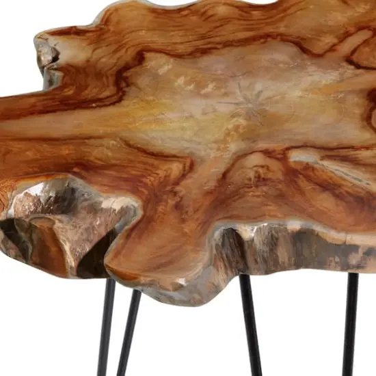 Brown Teak Wood Contemporary Accent Table Set {4}