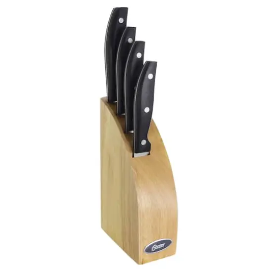 Oster Granger 5-Piece Stainless Steel Cutlery Knife Set with Half Moon Natural Wood Block {3}