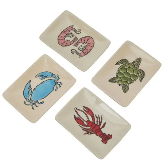 Hello Honey&reg; 4" Wax Relief Sea Life Rectangle Stoneware Dish Set {1}