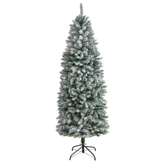6ft. Pre-Lit Slim Flocked Montreal Fir Artificial Christmas Tree {4}