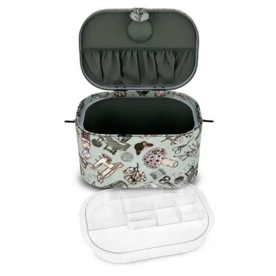 Dritz&reg; Green Sewing Print Small Oval Sewing Basket With Metal Handle {5}