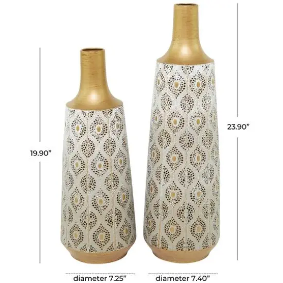 White Metal Vase with Diamond Pattern Set {6}