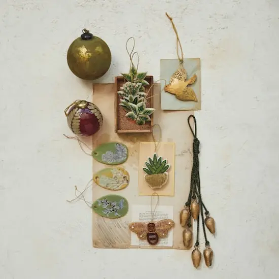 Hello Honey&reg; 12 Pack 4" Matte Olive Green & Gold Distressed Glass Ball Ornaments {3}