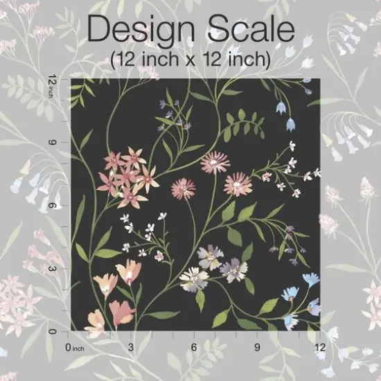RoomMates Meadow Mix Peel & Stick Wallpaper Black/Multi {8}