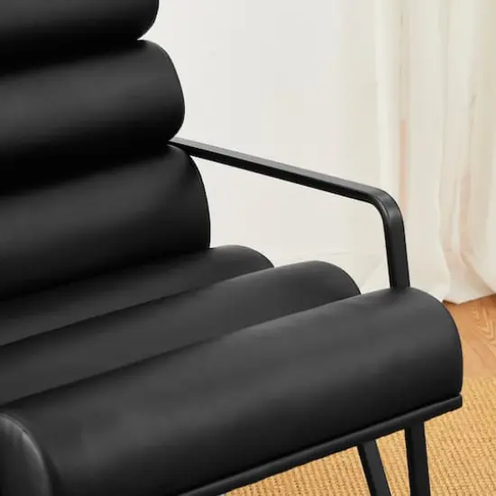 Glitzhome&reg; 26.7" Black Wavy Faux Leather Accent Armchair {4}