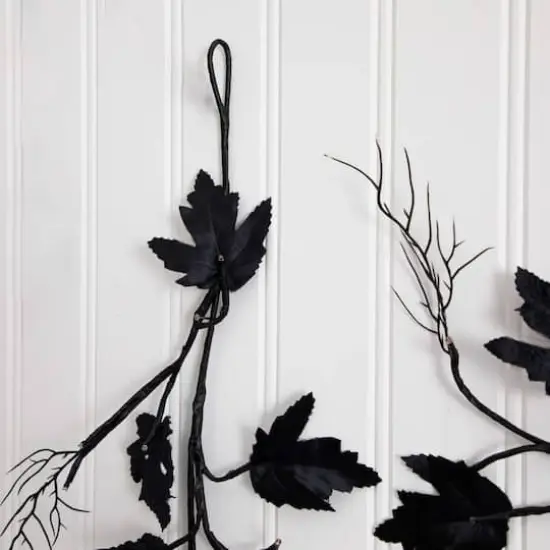 6.5ft. Pre-Lit Artificial Halloween Black Maple Garland with 48 Orange & Purple LED Lights {5}