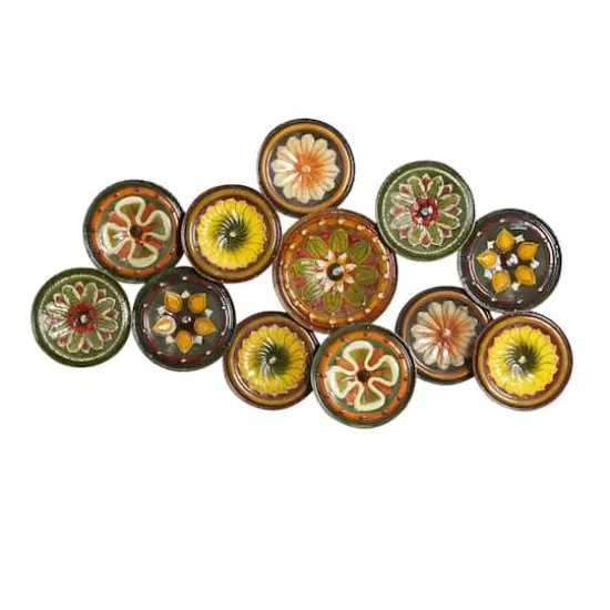 Green & Yellow Iron Floral Plates Wall Decoration {1}
