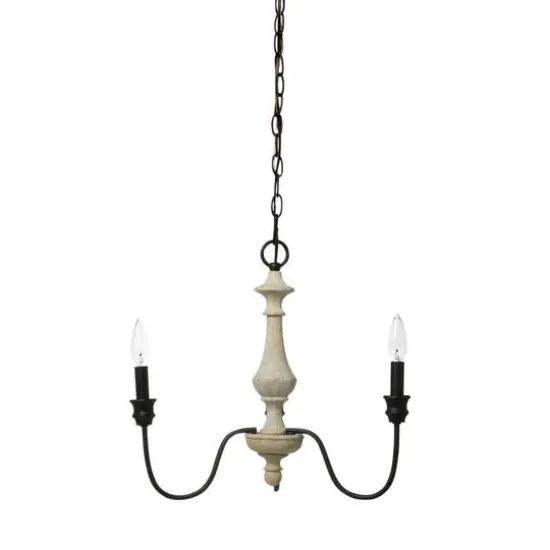 Hello Honey&reg; Robert Stevenson Lighting Magnolia 18.5" Matte Black 3-Light White Washed Wood and Metal Chandelier {1}