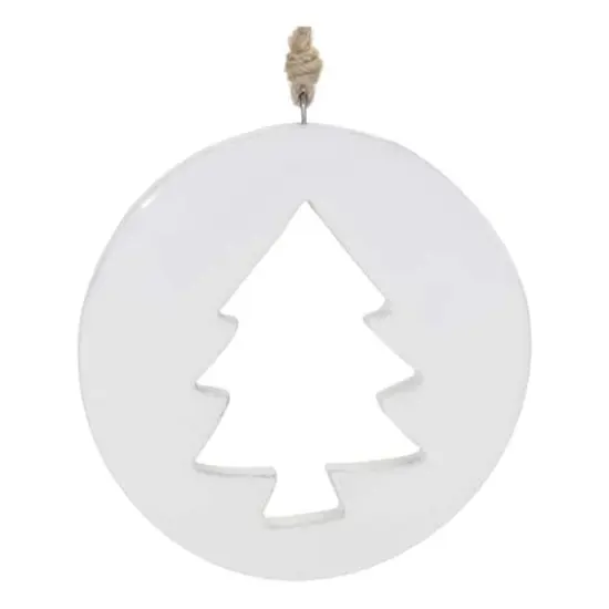White Wood Pine Tree Cut-Out Ornaments Set {4}