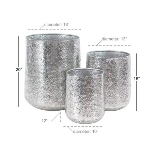 Set of 3 Silver Aluminum Glam Planter, 12", 16", 20" {8}