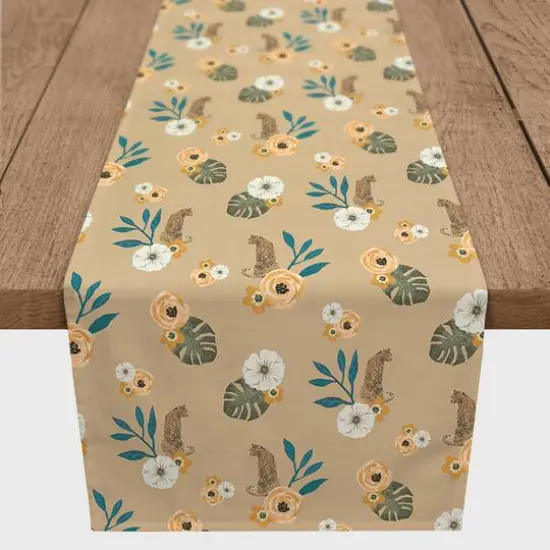 72" Tropical Jag Cotton Twill Runner Beige {1}