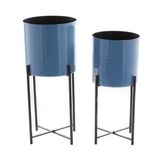 CosmoLiving by Cosmopolitan Set of 2 Blue Iron Contemporary Planter, 24" x 10" x 10" {8}