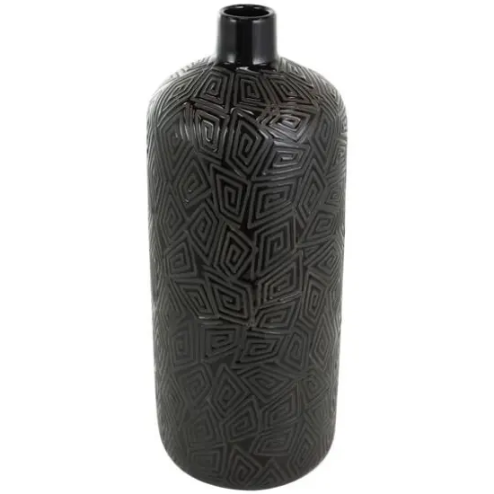19" Black Geometric Etched Ceramic Vase {1}