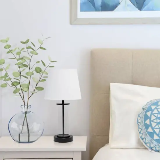 Simple Designs 17" Encased Metal & Clear Glass Table Lamp White/Black {7}