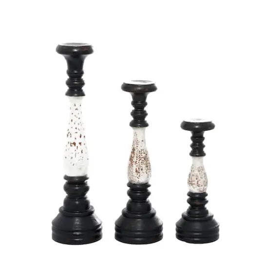 16" Black & White Wood Farmhouse Candlestick Holder Set {4}