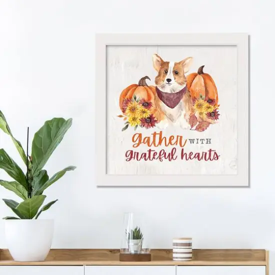 Fall Corgi White Framed Canvas Wall Hanging {3}