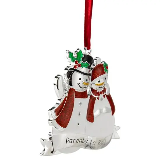 3.5" Silver-Plated SnowCouple Parents to Be Ornament with European Crystals {8}