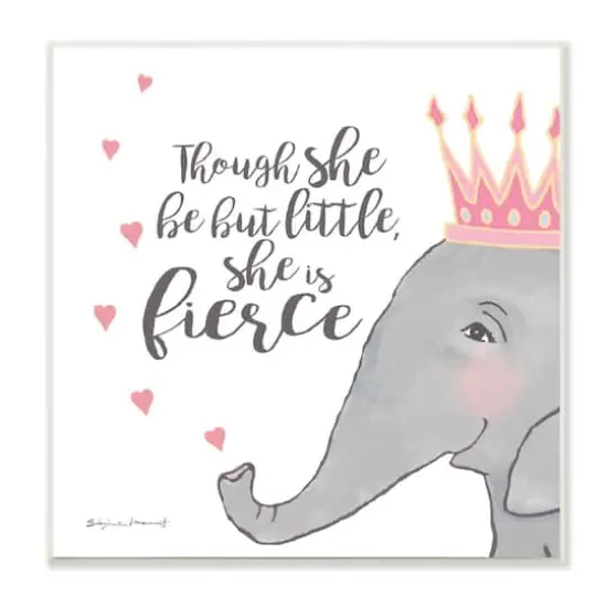 Stupell Industries She is Fierce Phrase Girls' Princess Elephant Pink,12" x 12" {1}