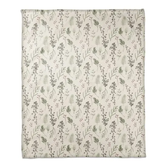 Pine Greenery on White Coral Fleece Blanket {1}