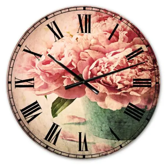Designart Pink Peony Flowers in Vase Traditional Wall Clock {1}