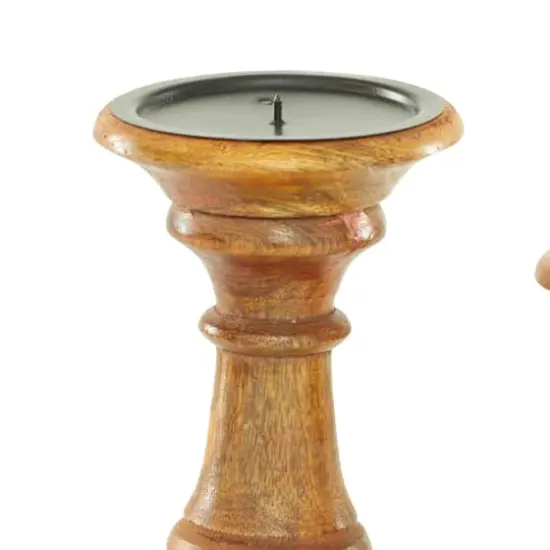 Mango Wood Traditional Candle Holder Set Brown {6}