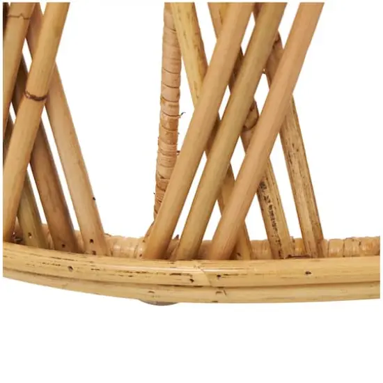 22" Brown Rattan Handmade Woven Geometric Accent Table with Glass Top {5}