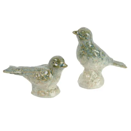 Hello Honey&reg; Green Debossed Ceramic Bird Figurines Set {5}