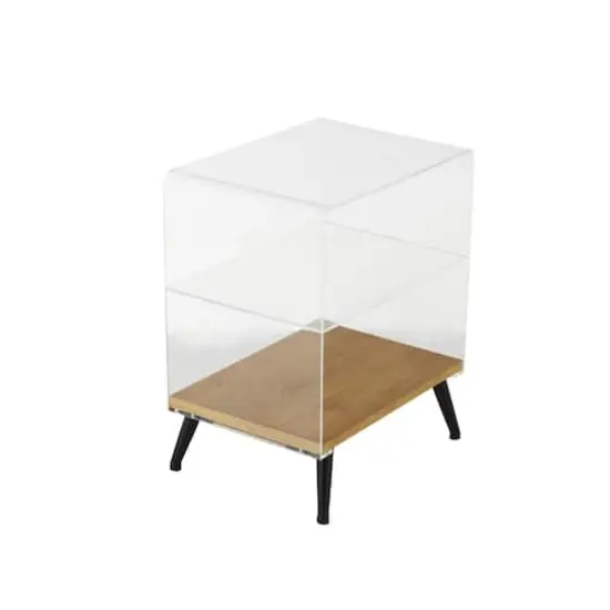 23" Clear Acrylic 1-Shelf Accent Table with Wood Base & Black Legs {4}