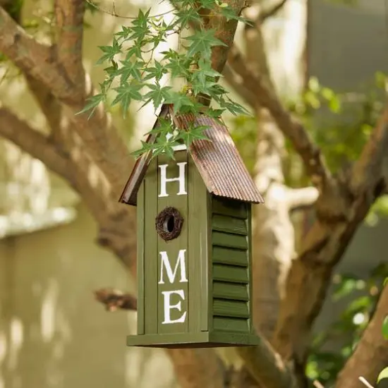 Glitzhome&reg; 14.75" Distressed Wood HOME Birdhouse {3}