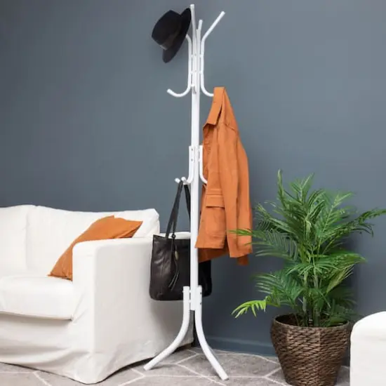 Mind Reader 67" 3-Tier 11-Hook Coat Rack White {4}