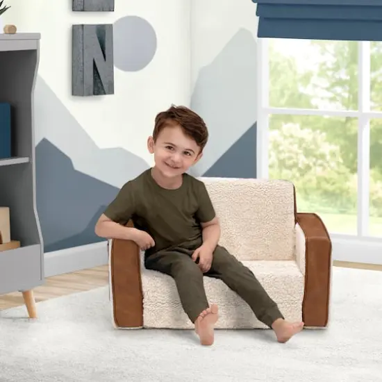 Sherpa Flip Out Chair With Brown Leather {6}