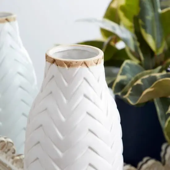 White Porcelain Coastal Style Vase, 7" x 16" {4}