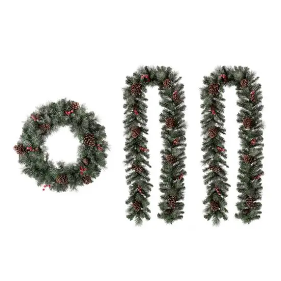 Glitzhome&reg; 24" Pre-Lit Glittered Pinecone Christmas Wreath & Matched 9ft. Garlands Set {8}