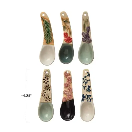 Hello Honey&reg; 4" Hand-Painted Stoneware Spoons with Floral Design Handles Set {4}