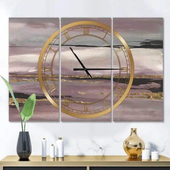 Designart 'Purple Glam Storm Iii Modern Multipanel Wall Clock {3}