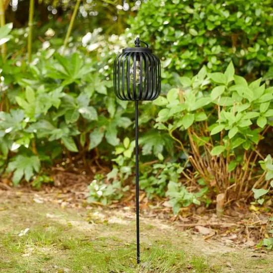 Glitzhome&reg; 33" Black Metal Stripes Solar Powered Outdoor Lantern {3}