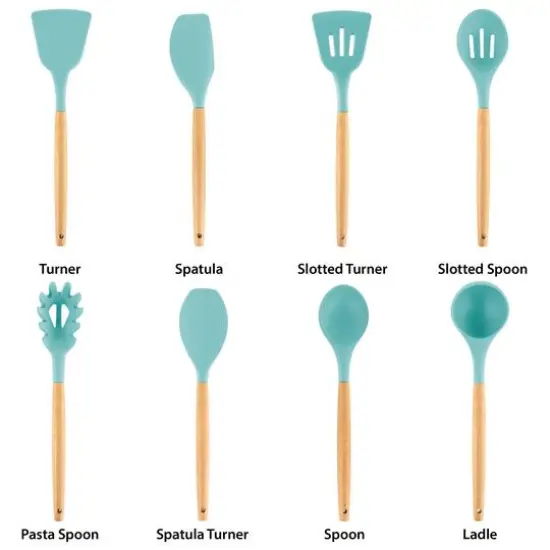 MegaChef Light Teal Silicone & Wood Cooking Utensils Set, 9ct. {7}