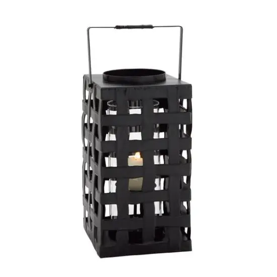 20" Black Iron Industrial Candle Holder Lantern {1}