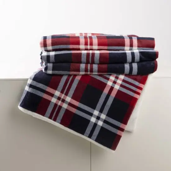Glitzhome&reg; Polar Fleece Red & Blue Plaid Reversible Duvet Cover {3}