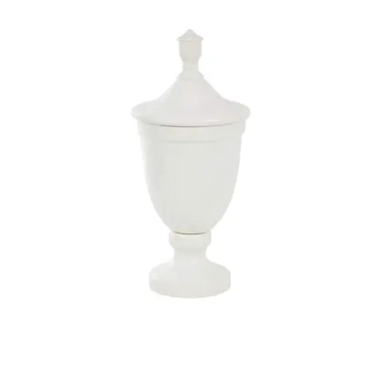 22" White Ceramic Fluted Urn Jar {9}