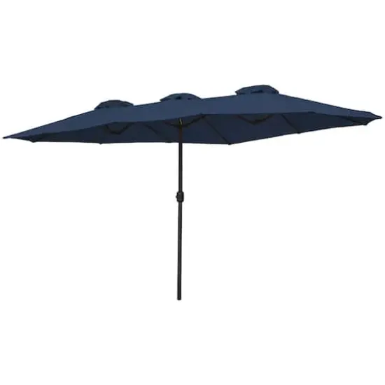 15ft. Outdoor Patio Market Umbrella with Hand Crank Navy Blue {4}