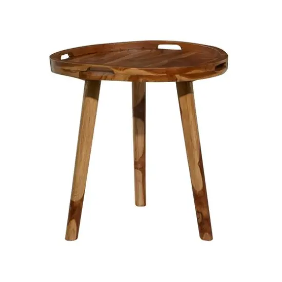 24" Brown Teakwood Contemporary Accent Table {7}